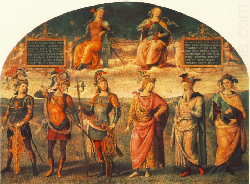 PERUGINO, Pietro Fortitude and Temperance with Six Antique Heroes china oil painting image